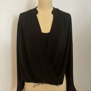 BCBG black faux wrap blouse